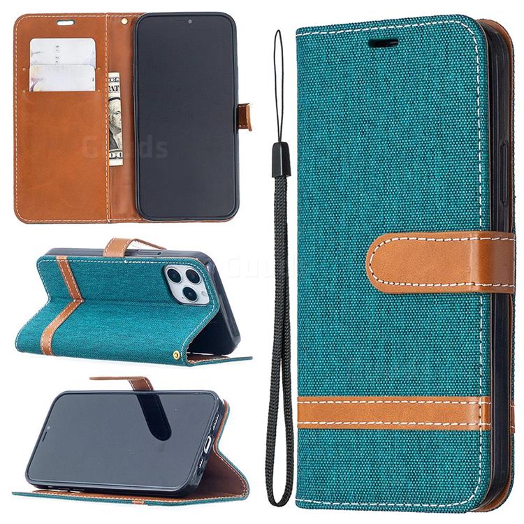 Jeans Cowboy Denim Leather Wallet Case for iPhone 12 / 12 Pro (6.1 inch) - Green