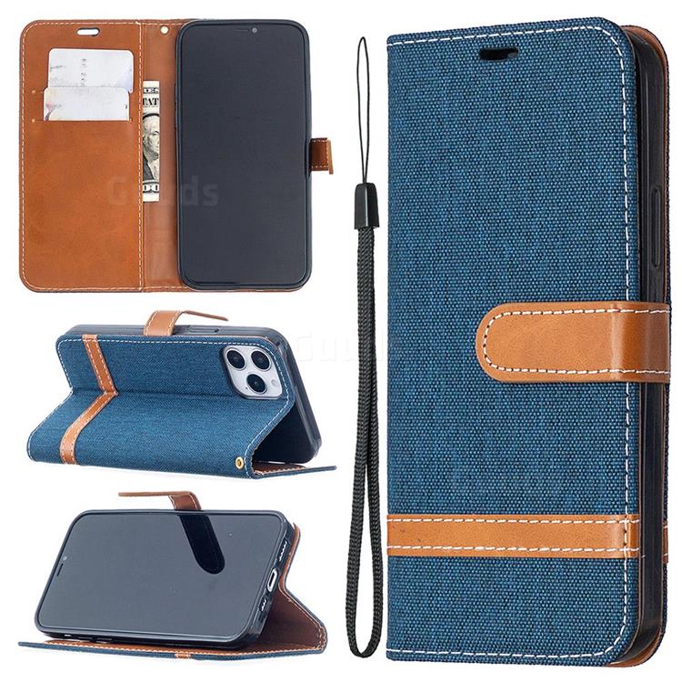 Jeans Cowboy Denim Leather Wallet Case for iPhone 12 / 12 Pro (6.1 inch) - Dark Blue