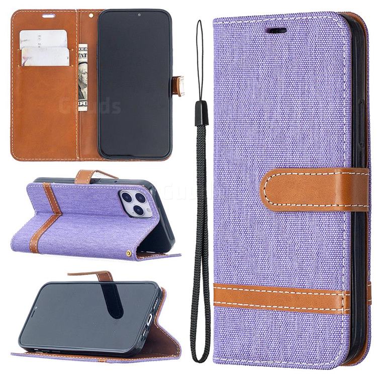 Jeans Cowboy Denim Leather Wallet Case for iPhone 12 / 12 Pro (6.1 inch) - Purple