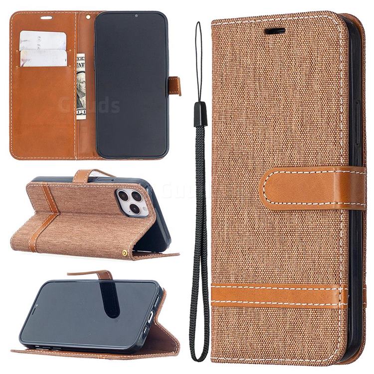 Jeans Cowboy Denim Leather Wallet Case for iPhone 12 / 12 Pro (6.1 inch) - Brown