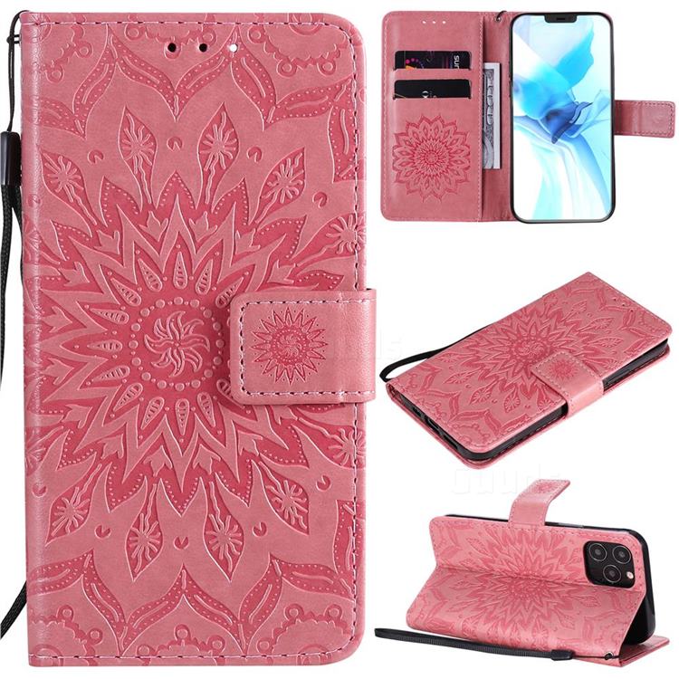 Embossing Sunflower Leather Wallet Case for iPhone 12 / 12 Pro (6.1 inch) - Pink