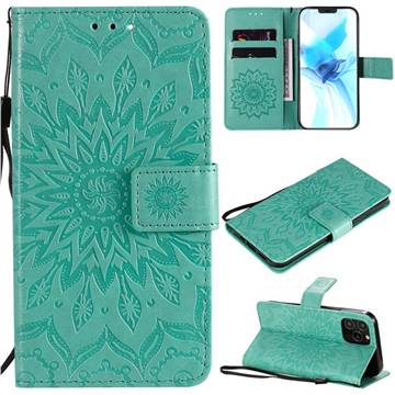 Embossing Sunflower Leather Wallet Case for iPhone 12 / 12 Pro (6.1 inch) - Green