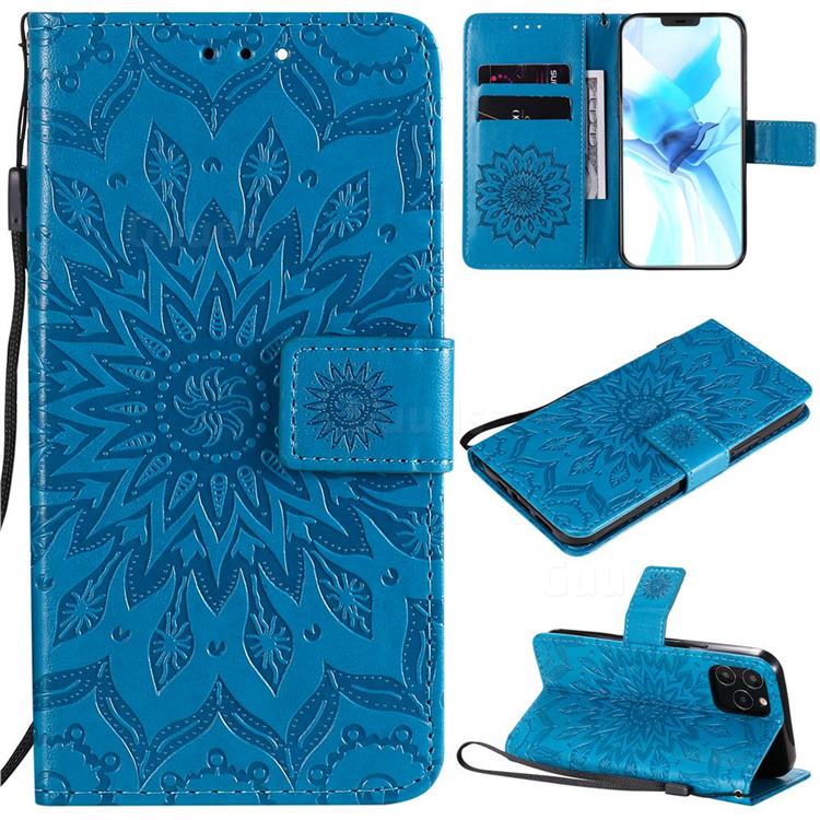 Embossing Sunflower Leather Wallet Case for iPhone 12 / 12 Pro (6.1 inch) - Blue