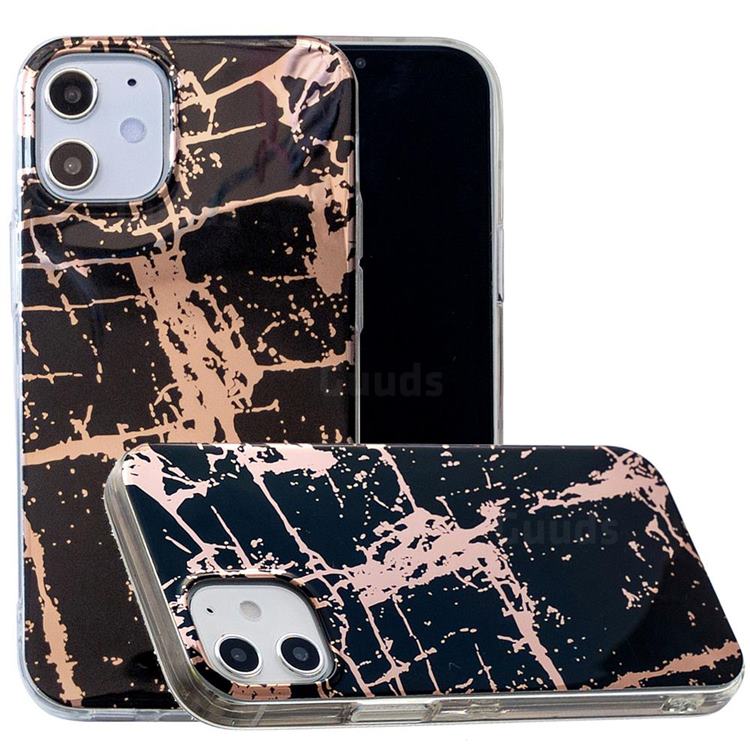 Black Galvanized Rose Gold Marble Phone Back Cover for iPhone 12 / 12 Pro (6.1 inch)