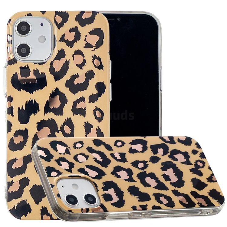 Leopard Galvanized Rose Gold Marble Phone Back Cover for iPhone 12 / 12 Pro (6.1 inch)