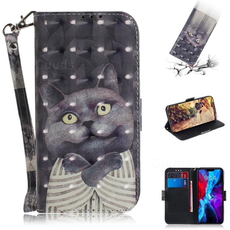 Cat Embrace 3D Painted Leather Wallet Phone Case for iPhone 12 / 12 Pro (6.1 inch)