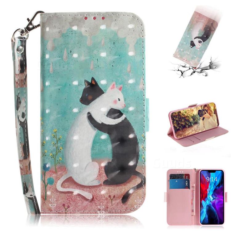 Black and White Cat 3D Painted Leather Wallet Phone Case for iPhone 12 / 12 Pro (6.1 inch)