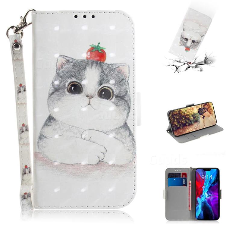 Cute Tomato Cat 3D Painted Leather Wallet Phone Case for iPhone 12 / 12 Pro (6.1 inch)