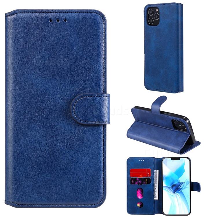 Retro Calf Matte Leather Wallet Phone Case for iPhone 12 / 12 Pro (6.1 inch) - Blue