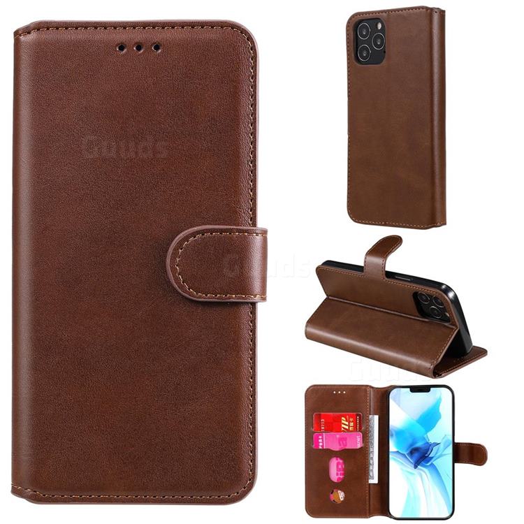 Retro Calf Matte Leather Wallet Phone Case for iPhone 12 / 12 Pro (6.1 inch) - Brown