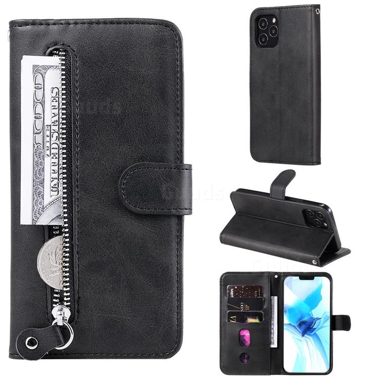 Retro Luxury Zipper Leather Phone Wallet Case for iPhone 12 / 12 Pro (6.1 inch) - Black