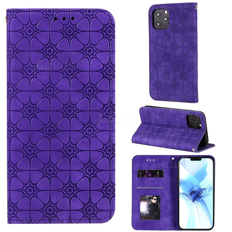 Intricate Embossing Four Leaf Clover Leather Wallet Case for iPhone 12 / 12 Pro (6.1 inch) - Purple