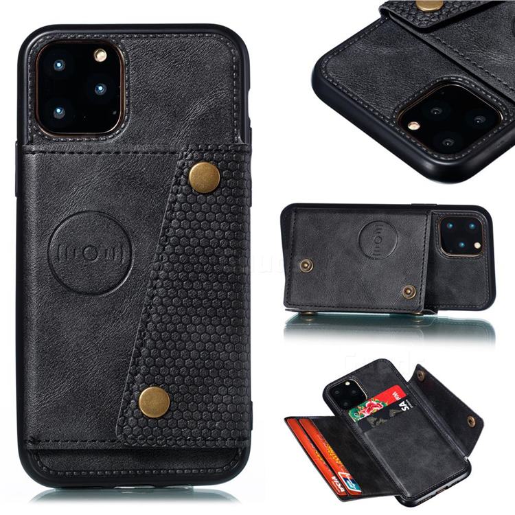 Retro Multifunction Card Slots Stand Leather Coated Phone Back Cover for iPhone 12 / 12 Pro (6.1 inch) - Black