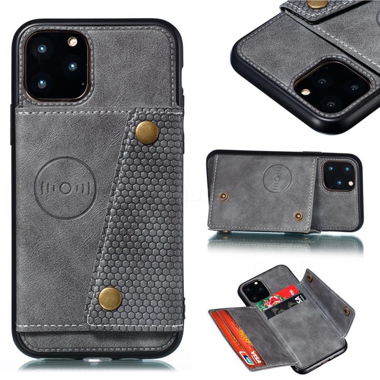 Retro Multifunction Card Slots Stand Leather Coated Phone Back Cover for iPhone 12 / 12 Pro (6.1 inch) - Gray