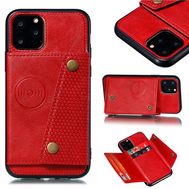 Retro Multifunction Card Slots Stand Leather Coated Phone Back Cover for iPhone 12 / 12 Pro (6.1 inch) - Red