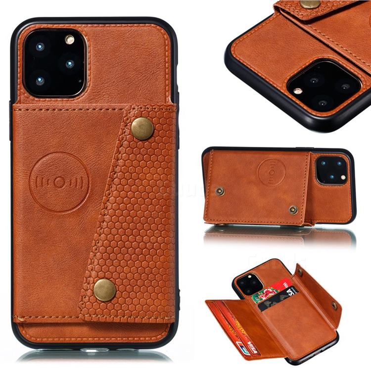 Retro Multifunction Card Slots Stand Leather Coated Phone Back Cover for iPhone 12 / 12 Pro (6.1 inch) - Brown