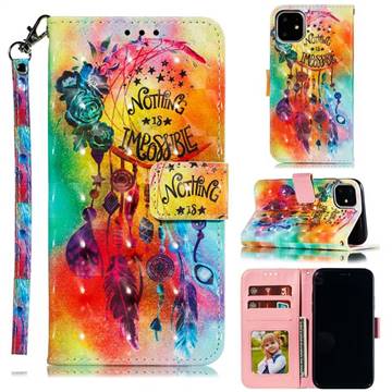 Flower Wind Chimes 3D Painted Leather Phone Wallet Case for iPhone 12 / 12 Pro (6.1 inch)