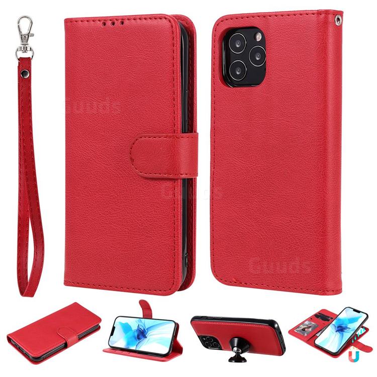 Retro Greek Detachable Magnetic PU Leather Wallet Phone Case for iPhone 12 / 12 Pro (6.1 inch) - Red