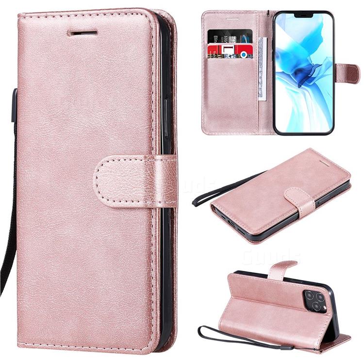 Retro Greek Classic Smooth PU Leather Wallet Phone Case for iPhone 12 / 12 Pro (6.1 inch) - Rose Gold