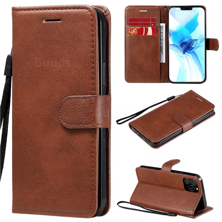 Retro Greek Classic Smooth PU Leather Wallet Phone Case for iPhone 12 / 12 Pro (6.1 inch) - Brown