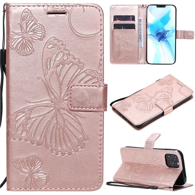 Embossing 3D Butterfly Leather Wallet Case for iPhone 12 / 12 Pro (6.1 inch) - Rose Gold