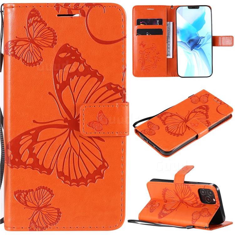Embossing 3D Butterfly Leather Wallet Case for iPhone 12 / 12 Pro (6.1 inch) - Orange