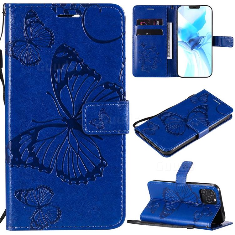 Embossing 3D Butterfly Leather Wallet Case for iPhone 12 / 12 Pro (6.1 inch) - Blue