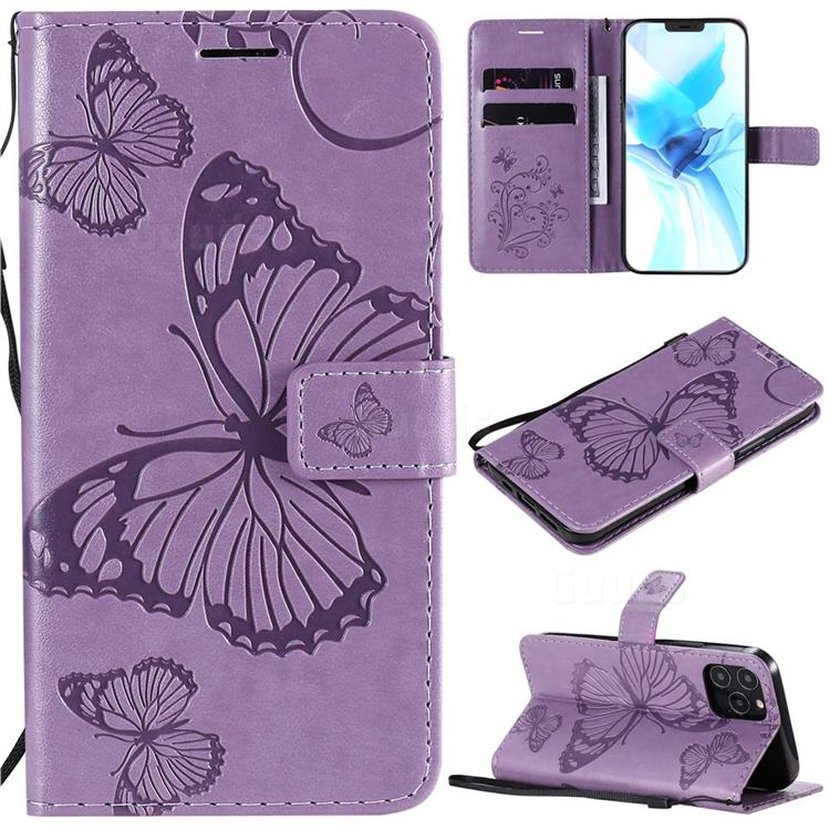 Embossing 3D Butterfly Leather Wallet Case for iPhone 12 / 12 Pro (6.1 inch) - Purple