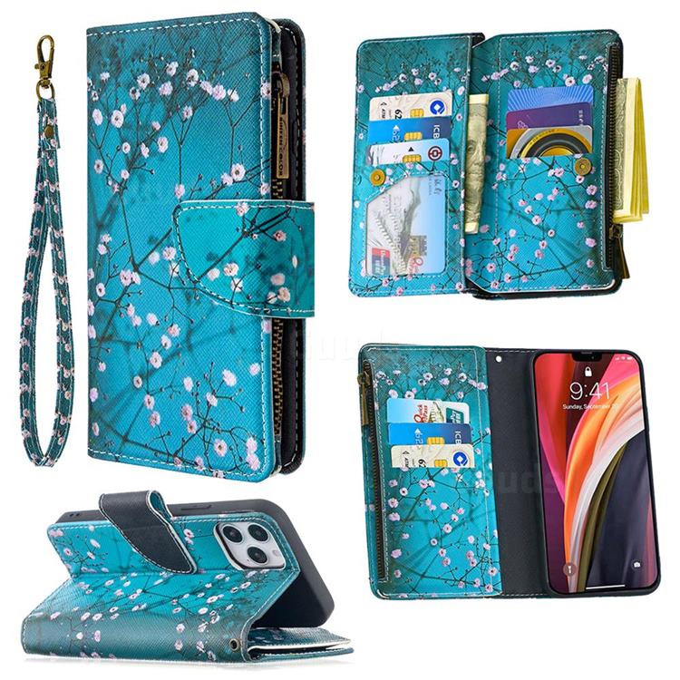 Blue Plum Binfen Color BF03 Retro Zipper Leather Wallet Phone Case for iPhone 12 / 12 Pro (6.1 inch)