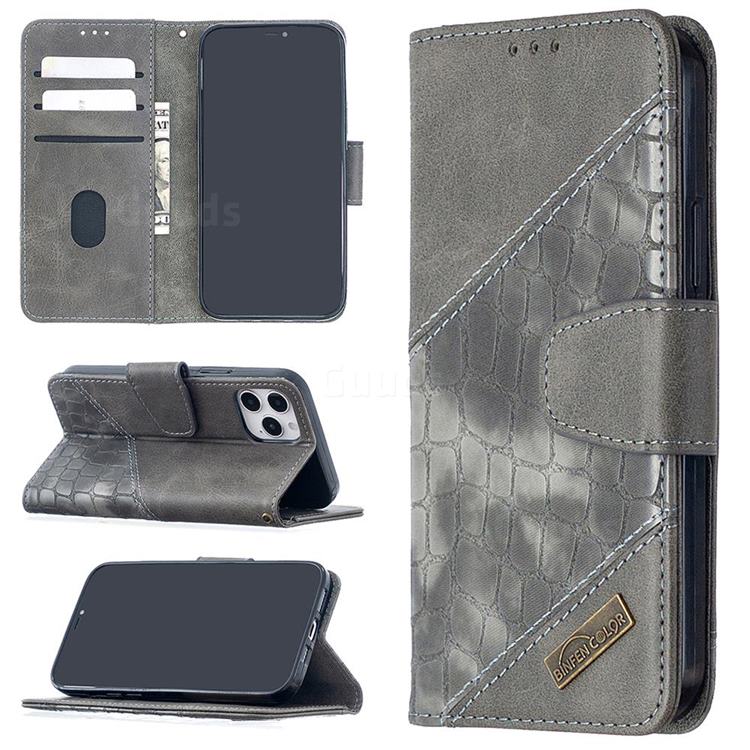 BinfenColor BF04 Color Block Stitching Crocodile Leather Case Cover for iPhone 12 / 12 Pro (6.1 inch) - Gray