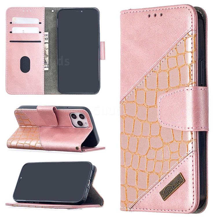 BinfenColor BF04 Color Block Stitching Crocodile Leather Case Cover for iPhone 12 / 12 Pro (6.1 inch) - Rose Gold