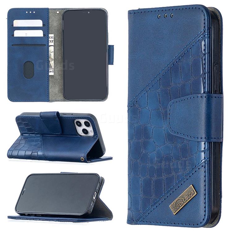 BinfenColor BF04 Color Block Stitching Crocodile Leather Case Cover for iPhone 12 / 12 Pro (6.1 inch) - Blue
