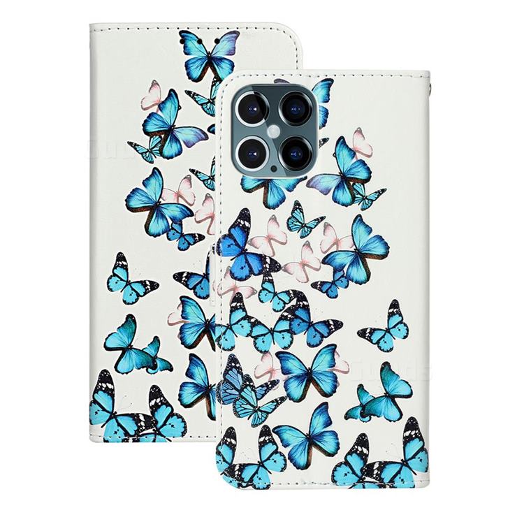 Blue Vivid Butterflies PU Leather Wallet Case for iPhone 12 / 12 Pro (6.1 inch)