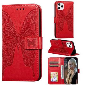 Intricate Embossing Vivid Butterfly Leather Wallet Case for iPhone 12 / 12 Pro (6.1 inch) - Red