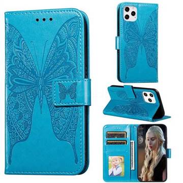 Intricate Embossing Vivid Butterfly Leather Wallet Case for iPhone 12 / 12 Pro (6.1 inch) - Blue