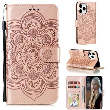 Intricate Embossing Datura Solar Leather Wallet Case for iPhone 12 / 12 Pro (6.1 inch) - Rose Gold