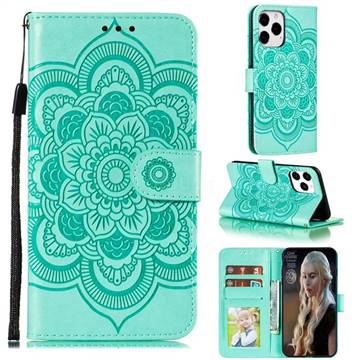 Intricate Embossing Datura Solar Leather Wallet Case for iPhone 12 / 12 Pro (6.1 inch) - Green