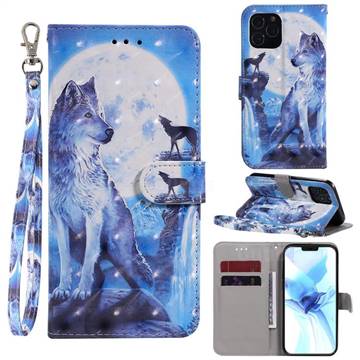 Ice Wolf 3D Painted Leather Wallet Phone Case for iPhone 12 / 12 Pro (6.1 inch)