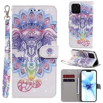 Colorful Elephant 3D Painted Leather Wallet Phone Case for iPhone 12 / 12 Pro (6.1 inch)