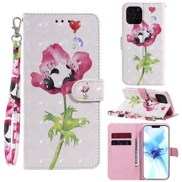 Flower Panda 3D Painted Leather Wallet Phone Case for iPhone 12 / 12 Pro (6.1 inch)