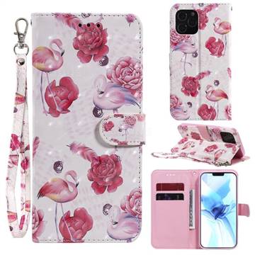 Flamingo 3D Painted Leather Wallet Phone Case for iPhone 12 / 12 Pro (6.1 inch)
