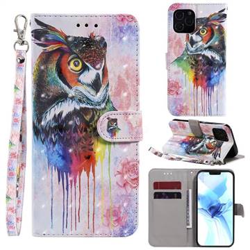 Watercolor Owl 3D Painted Leather Wallet Phone Case for iPhone 12 / 12 Pro (6.1 inch)