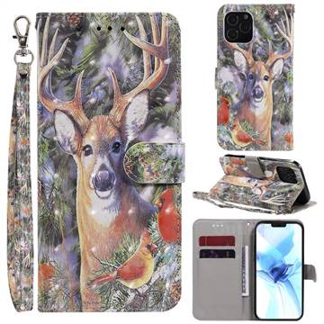 Elk Deer 3D Painted Leather Wallet Phone Case for iPhone 12 / 12 Pro (6.1 inch)