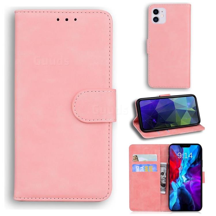 Retro Classic Skin Feel Leather Wallet Phone Case for iPhone 12 / 12 Pro (6.1 inch) - Pink