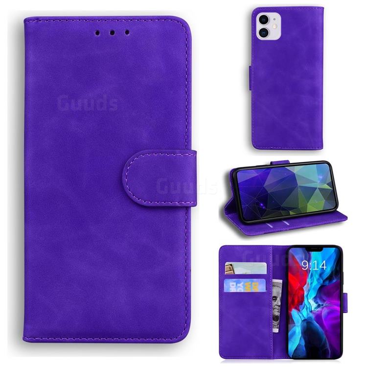 Retro Classic Skin Feel Leather Wallet Phone Case for iPhone 12 / 12 Pro (6.1 inch) - Purple