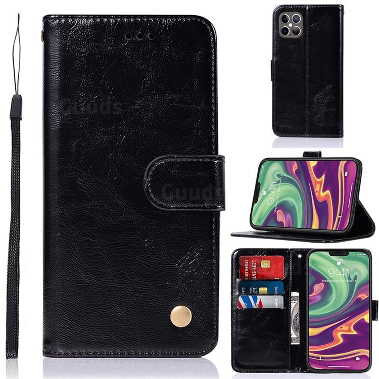 Luxury Retro Leather Wallet Case for iPhone 12 / 12 Pro (6.1 inch) - Black