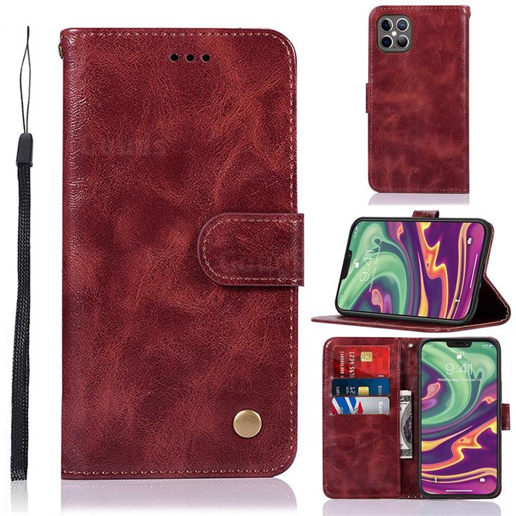 Luxury Retro Leather Wallet Case for iPhone 12 / 12 Pro (6.1 inch) - Wine Red
