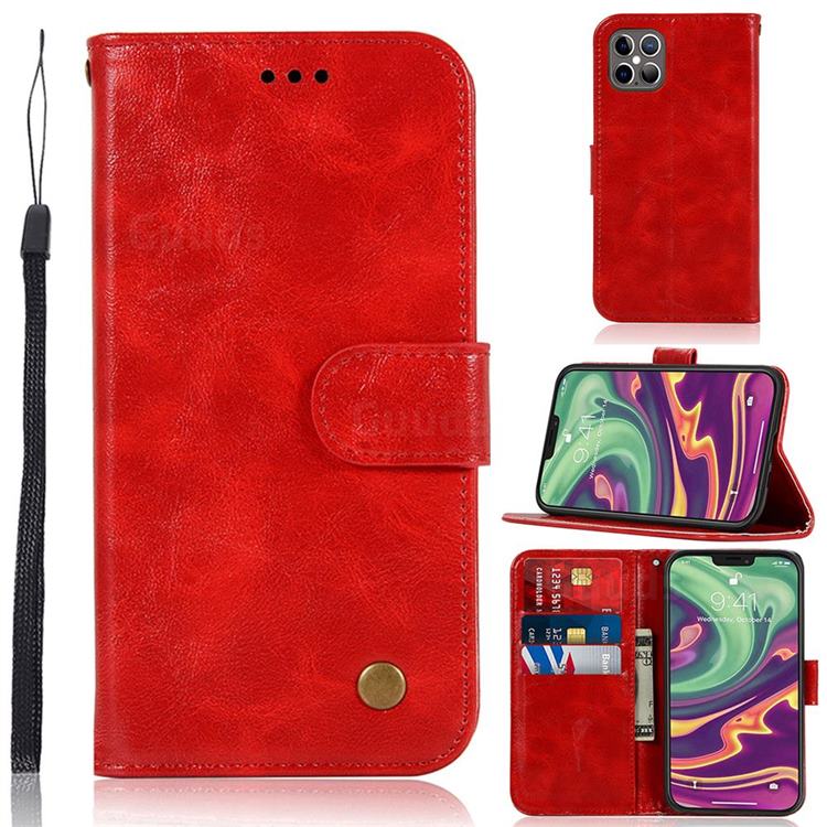 Luxury Retro Leather Wallet Case for iPhone 12 / 12 Pro (6.1 inch) - Red
