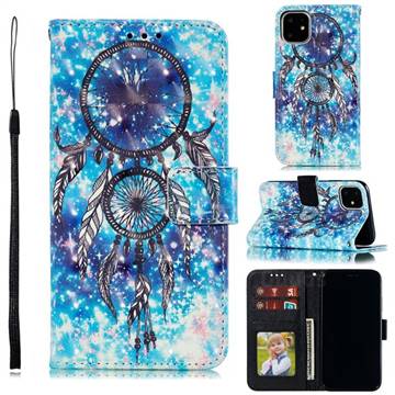 Blue Wind Chime 3D Painted Leather Phone Wallet Case for iPhone 12 / 12 Pro (6.1 inch)