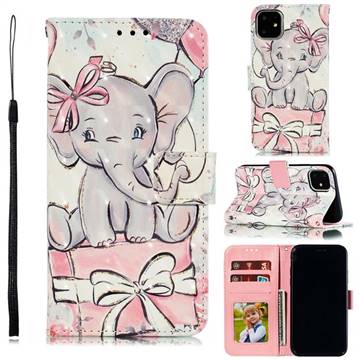 Bow Elephant 3D Painted Leather Phone Wallet Case for iPhone 12 / 12 Pro (6.1 inch)